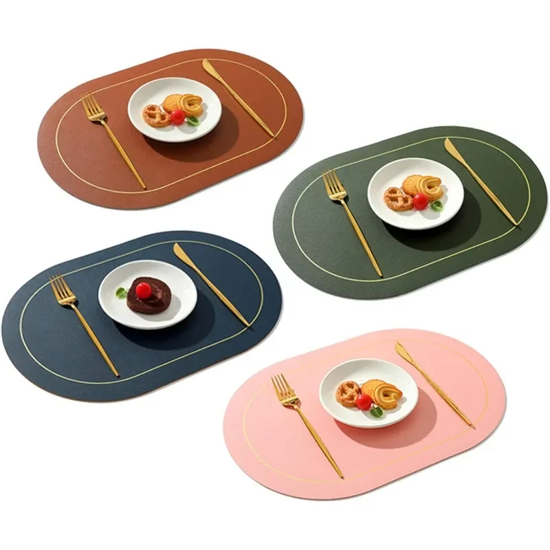 Color Blocking Table Leather Placemats, Heat-Resistant, Non-Slip Waterproof Place Mats for Dining, Washable Insulation
