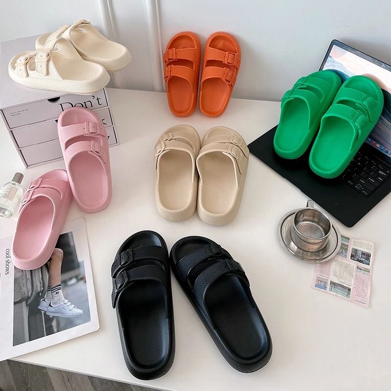 Couple Anti Slip Slides with Double Buckle Home Slippers