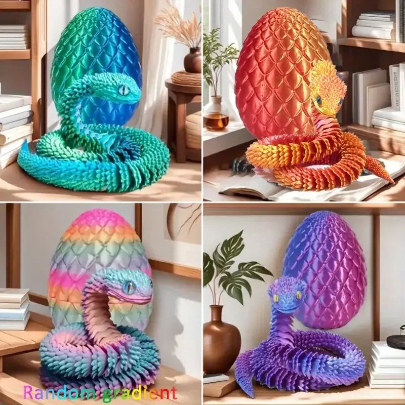 3D Printed Snake Surprise Egg Set – Flexible Articulated Fidget Toy (4 Pieces)