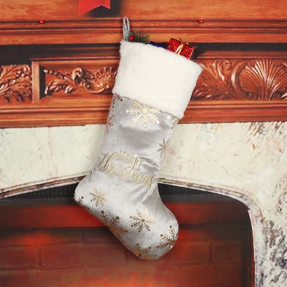 Snowflake Pattern Christmas Stocking, Embroidered Personalized Christmas Sock, Red Green Navidad, Large Gift Bag
