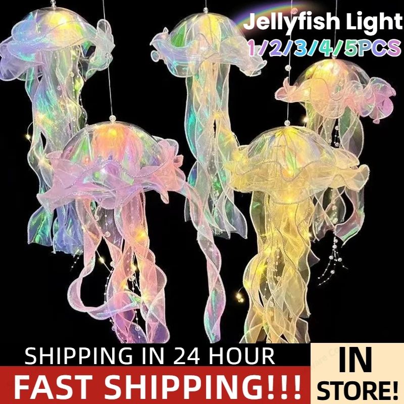 Realistic LED Jellyfish Lantern Battery Operated Hanging Night Light for Kids Bedroom Decor