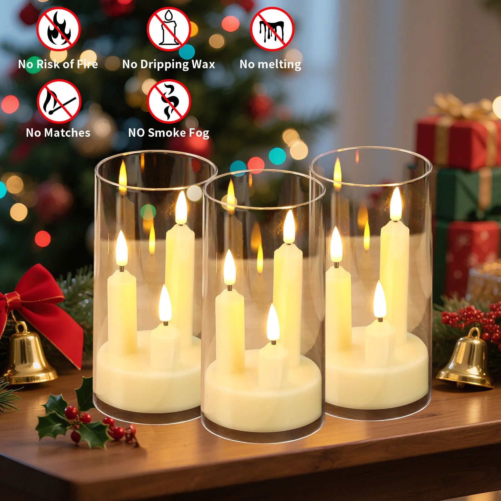 Flameless 3in1 LED Taper Candles with Lampshade Battery Operated Flickering