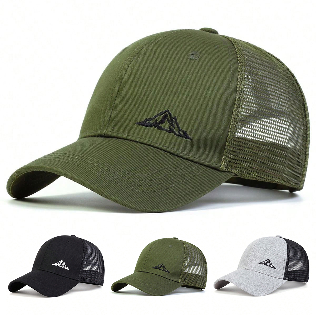 Mountain Range Embroidery Baseball Net Caps for Men and Women, Adjustable Trucker Hat, Outdoor Spring Summer Sunscreen