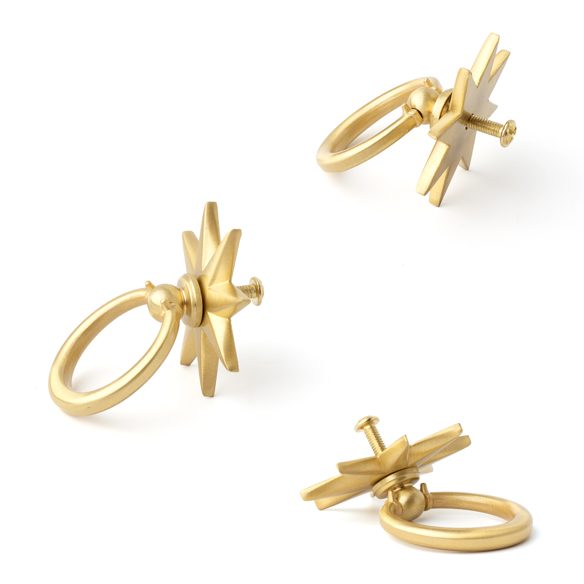Antique Brass Star Ring Pulls Solid Brass Cabinet Knobs