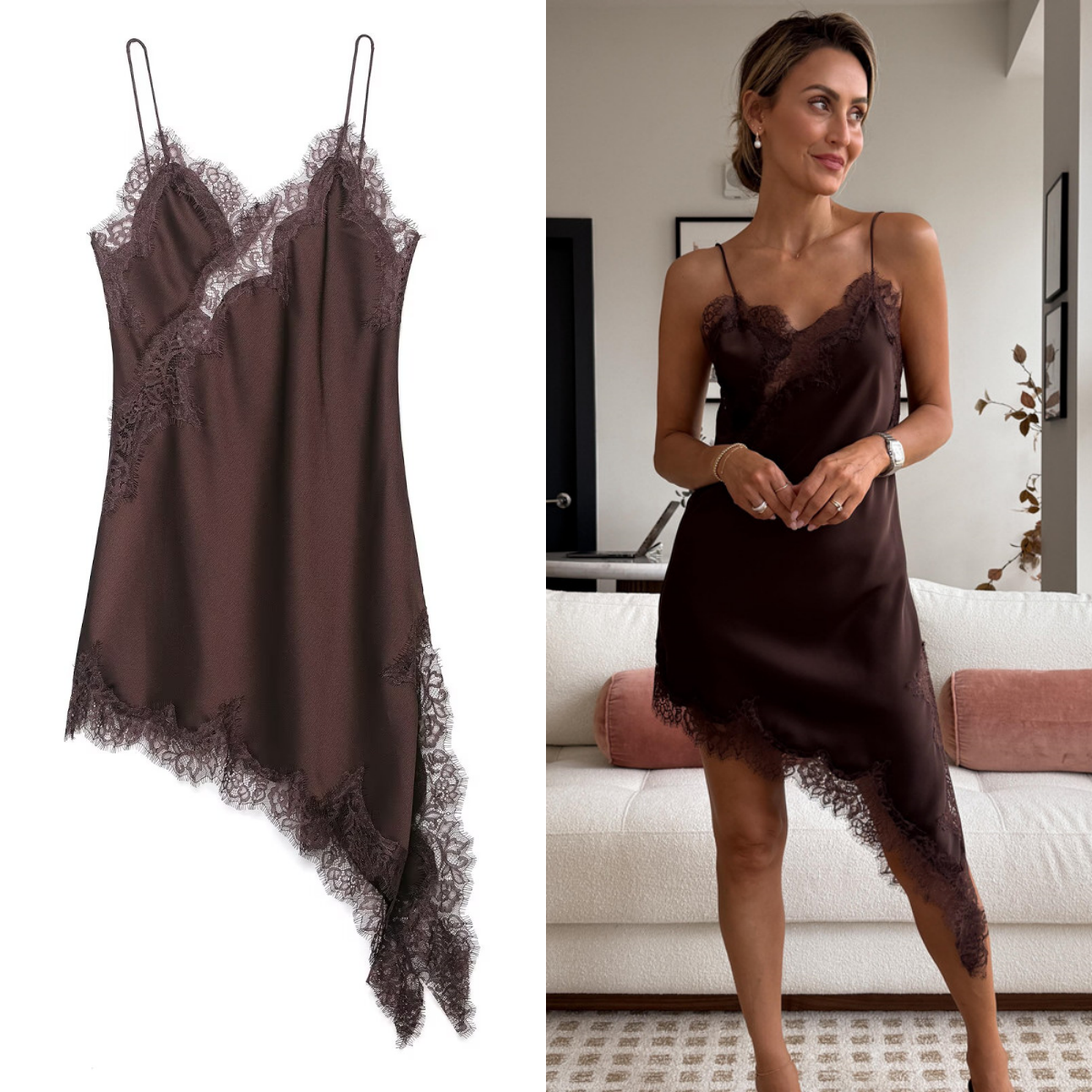 Women's Lace Asymmetrical Dress Sexy, Summer Suspender Dress, Fashionable New Temperament Evening Wear