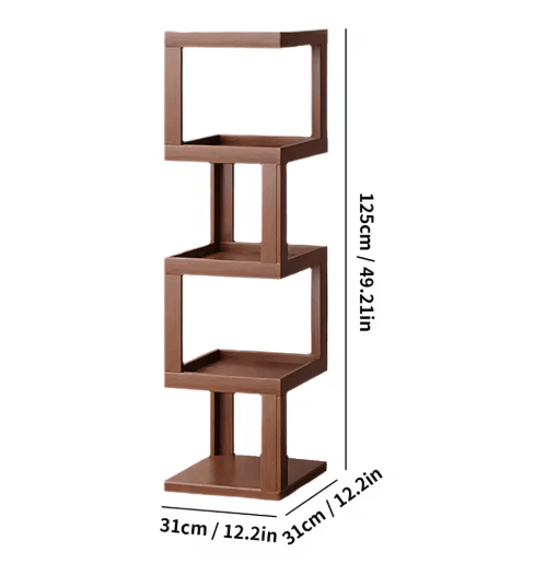 Industrial Bamboo Rotating Bookshelf 360 Spinning Narrow Shelf for Small Spaces