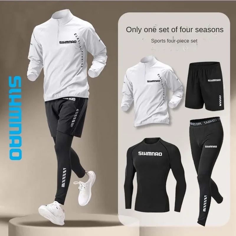 Men Summer Ice Silk Quick Dry Sportswear Four Piece Fitness Running Cycling Set