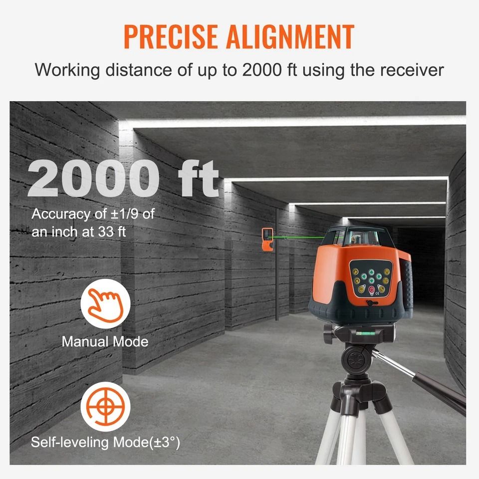Self-Leveling 360° Rotary Green Beam Laser Level Tool Range, IP66 Waterproof, Remote Control, Rechargeable Battery