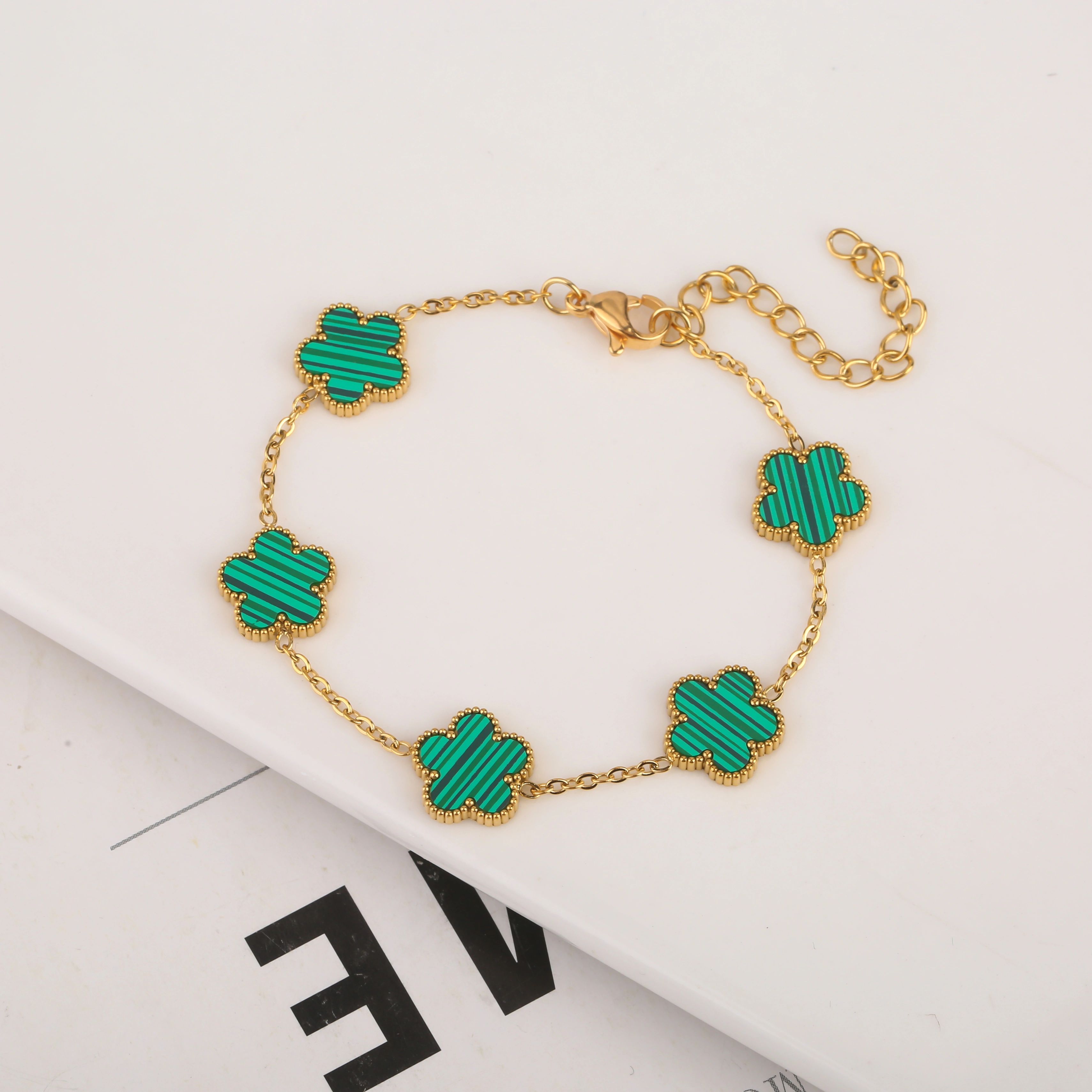 Luxury Gold Plated Clover Bracelet – Adjustable Stainless Steel 316L Flower Jewelry for Women