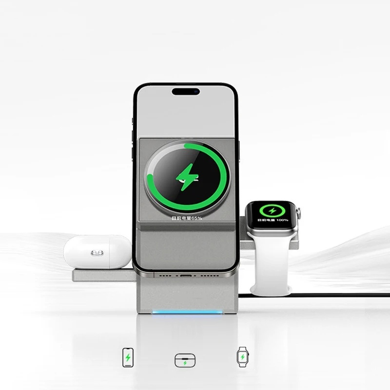 Touch Autorotation Magnetic Wireless Charger Dock for iPhone, Android, iWatch, Magsafe Fast Charging Station