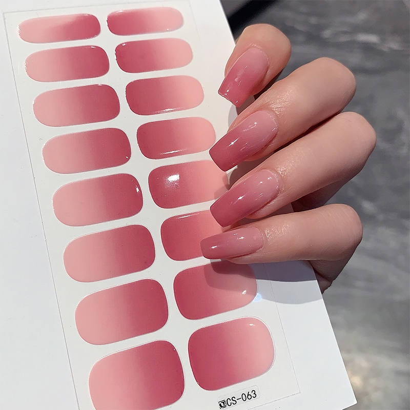 Semi Cured Wrap Gradient Nail Stickers, Multi-Color Solid Gel Full Cover Sliders, No Need UV Lamp, Fast Cured Nail Decal