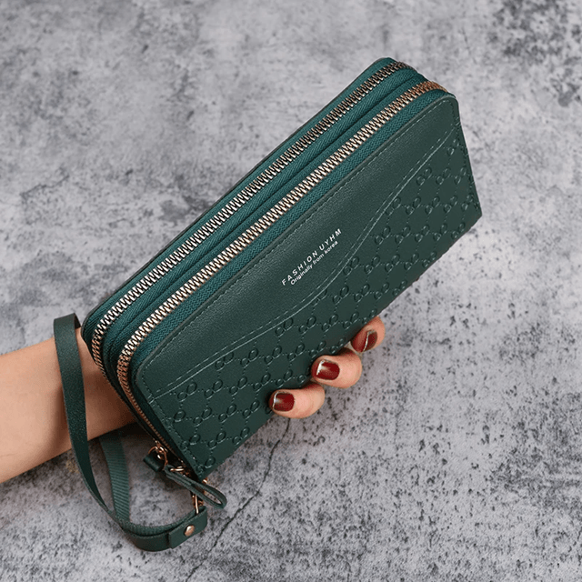 Eleganzia Womens Long Zipper Wallet with Embossed Design and Large Capacity
