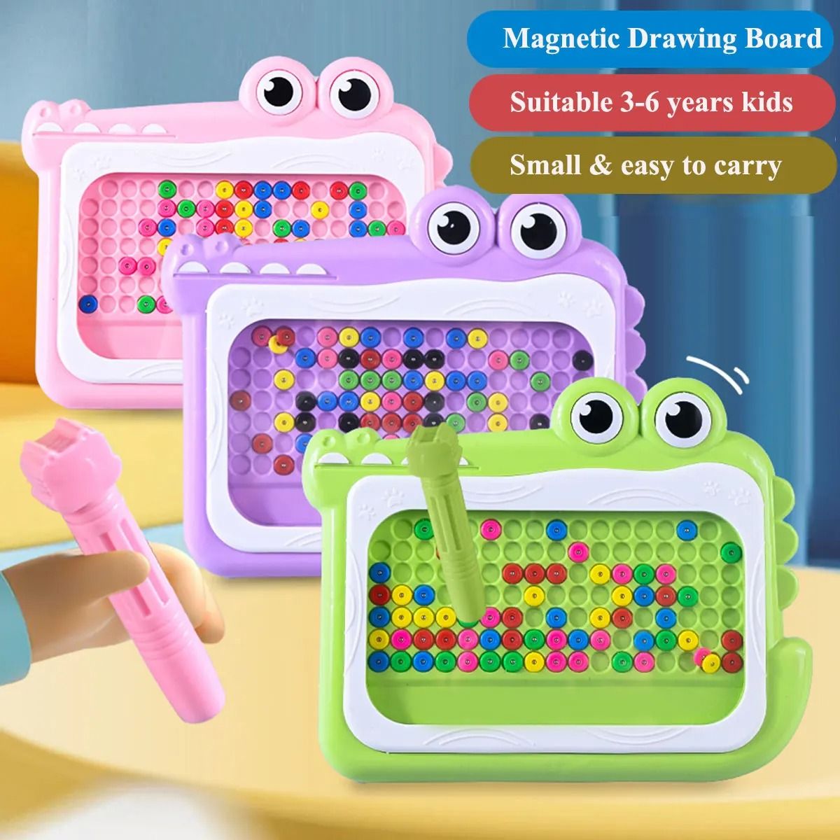 Kids Magnetic Beads Doodle Board Montessori Drawing Puzzle Toy