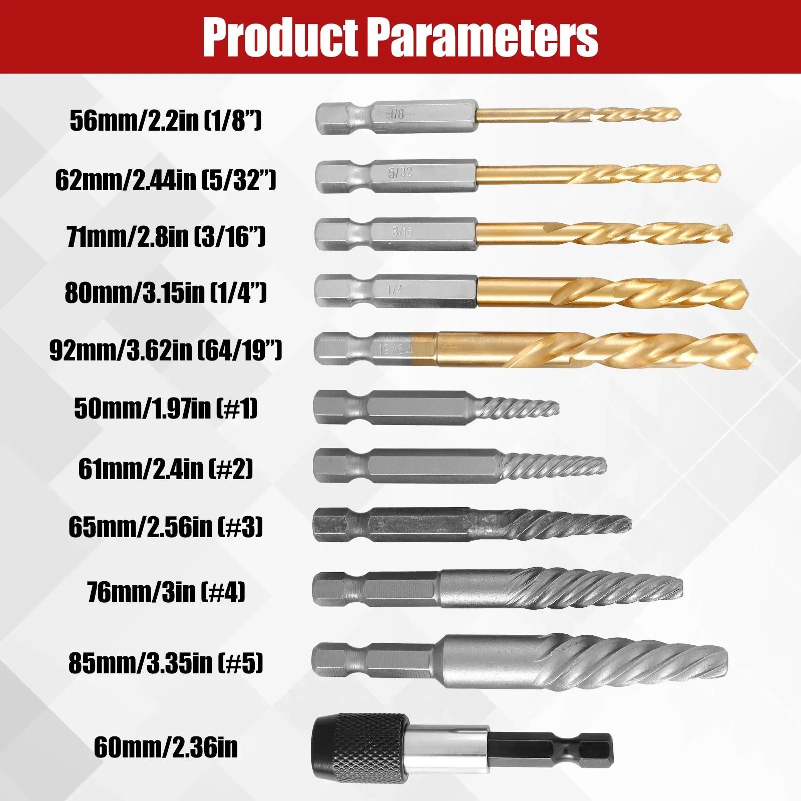 Screw Extractor Kit Carbon Steel Hex Bolt Extractor and Drill Bit Set 11 Piece