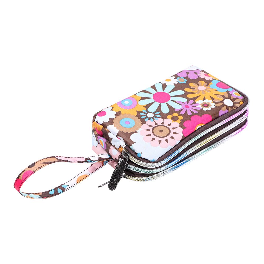 Women Handbag Print Canvas Wristlet Bag, Three Layer Long Wallet, Large Capacity Coin Purse, Waterproof