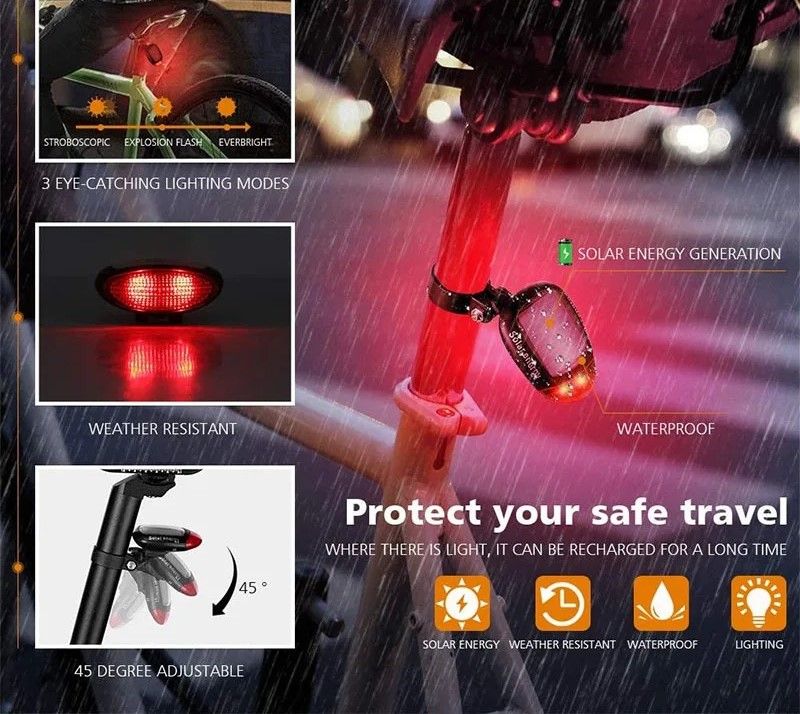 Keep your bike visible and safe in low light with this solar powered bicycle rear tail light designed for night riding a
