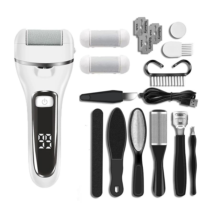 Electric Callus Remover Rechargeable Foot File Grinder Pedicure Machine with 3 Quartz Heads