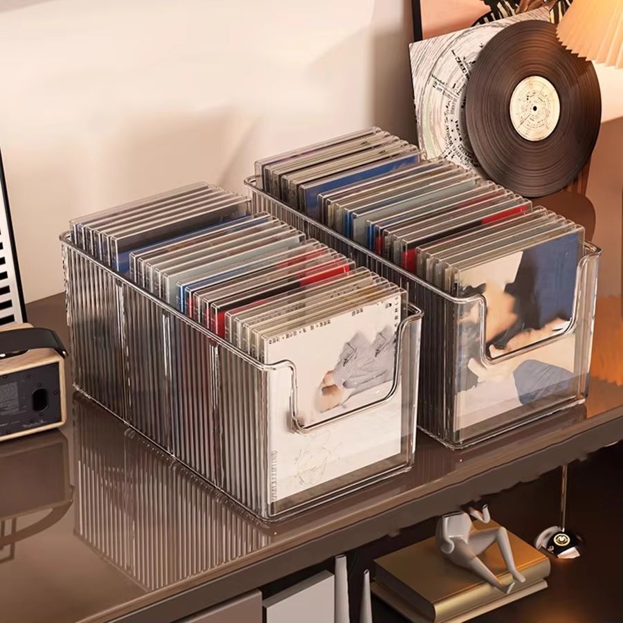 Desktop CD and Vinyl Record Storage Rack Black Disc Organizer Stand