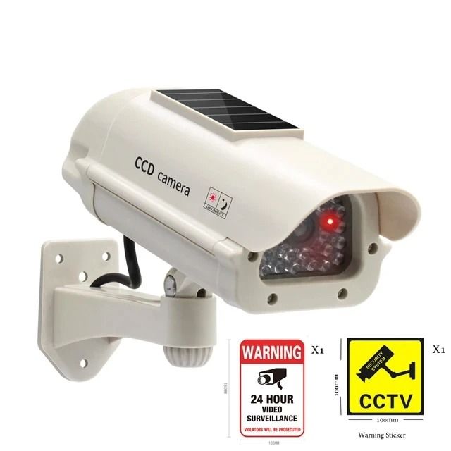Solar Powered Dummy Security Camera with Red Flashing LED Waterproof