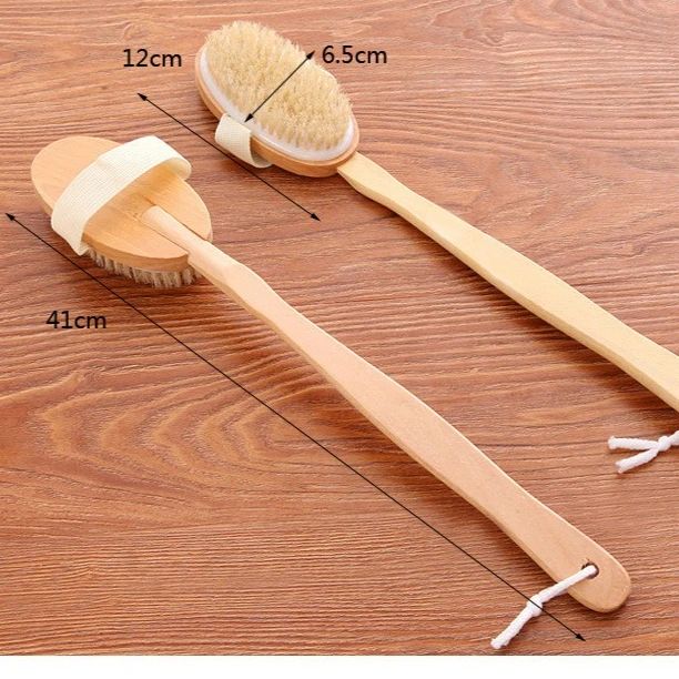 PureGlow Natural Bristle Back Scrubber – Back Scrubber Shower Brush with Detachable Wooden Handle