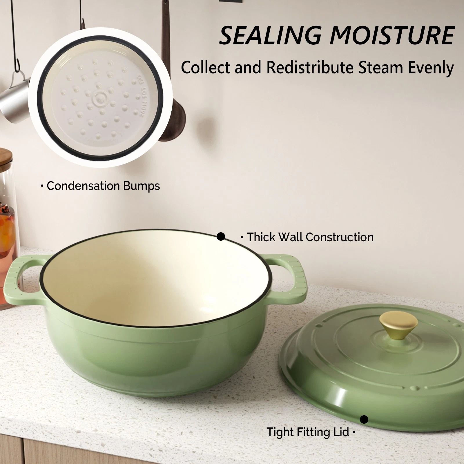 Enameled Cast Iron Dutch Oven, 6QT Multi-Purpose, Grill & Induction Compatible