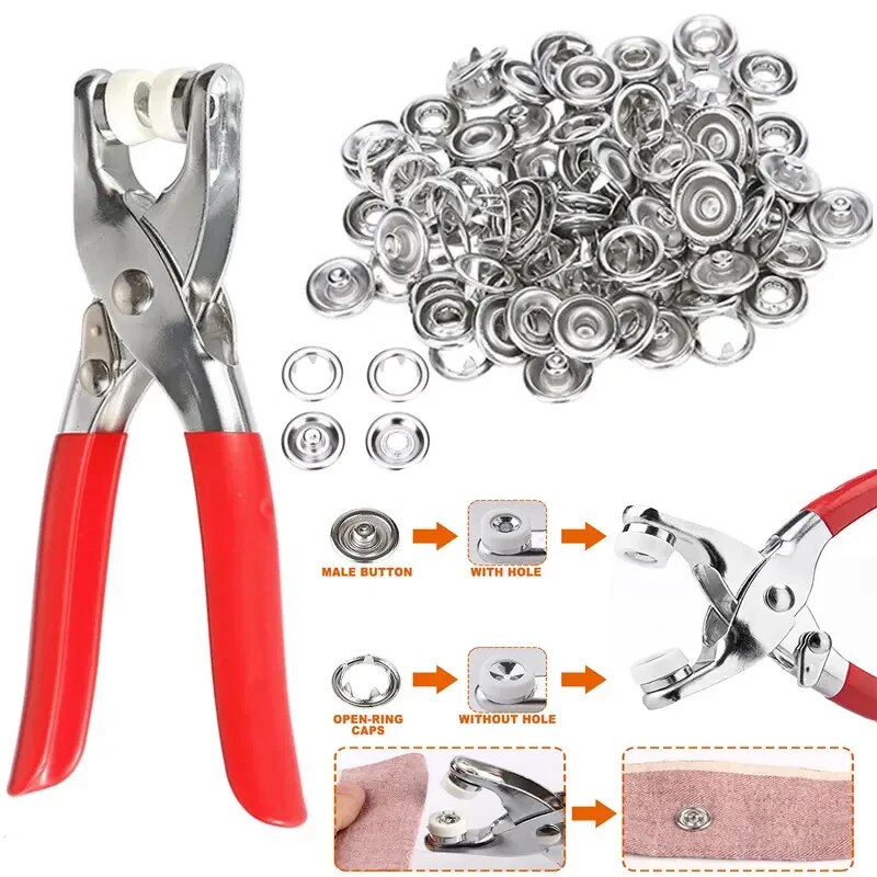 Prong Ring Snap Button Set with Press Pliers – Copper Rivet Tool for DIY Projects