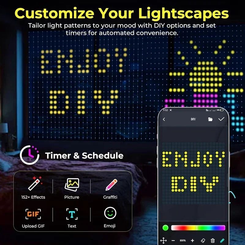 Smart LED Curtain Lights with App Control Music Sync Waterproof DIY Display Lights