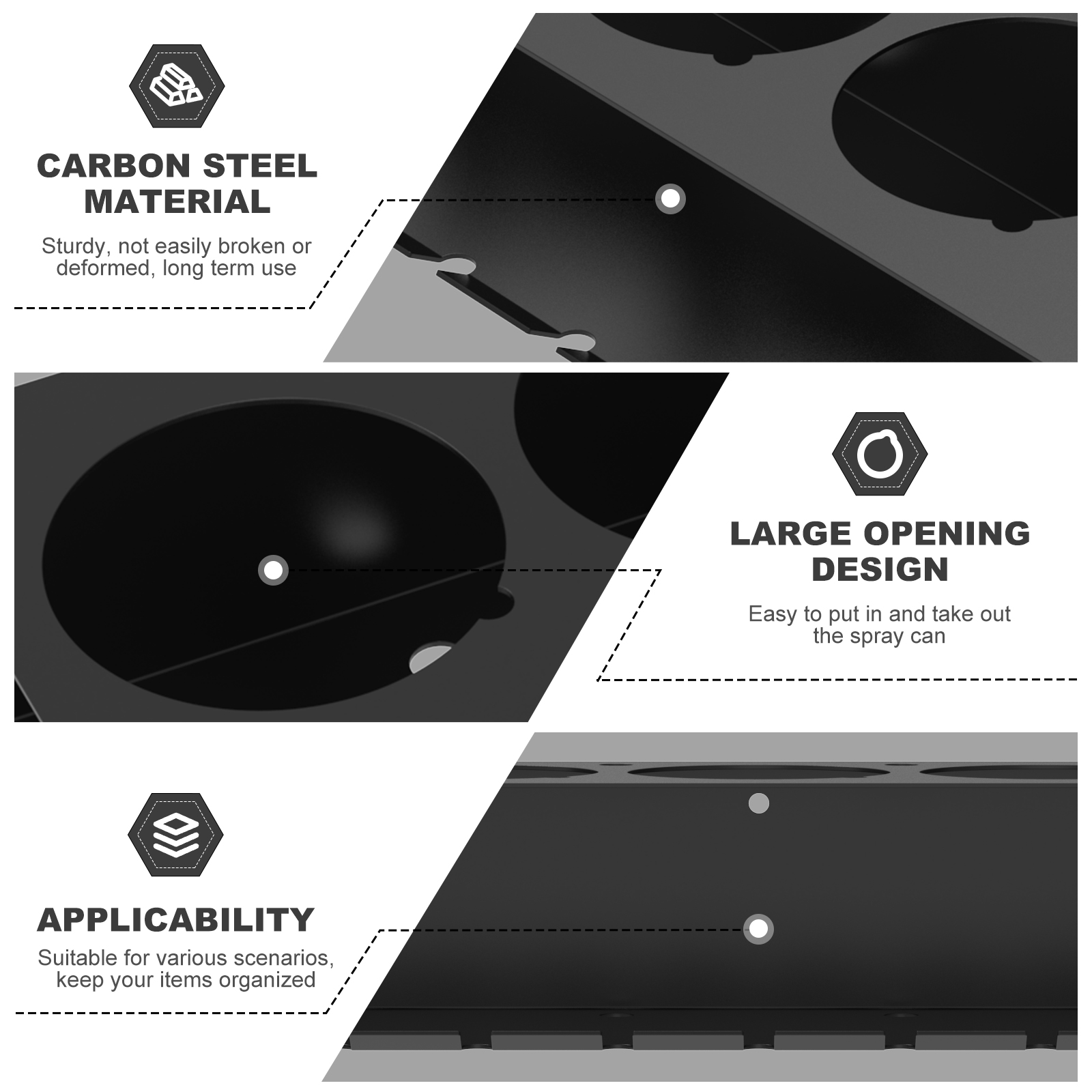Carbon Steel Aerosol Spray Can Holder, Large Opening Wall Mounted, Aerosol Spray Organizer for Easy Access