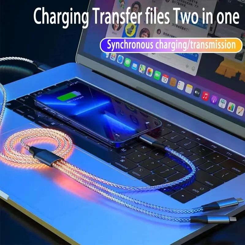 Ultra-Charge 6A Fast Charging 3 in 1 charging cable with RGB Light – Universal Multi-Device Sync & Power