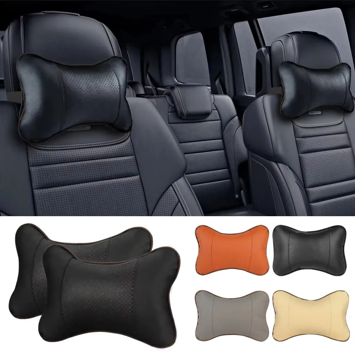 Universal PU Leather Car Neck Pillow Headrest for Pain Relief
