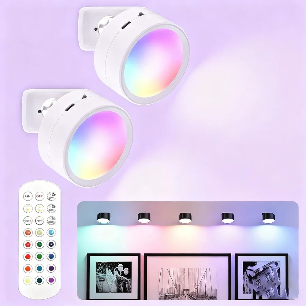 Rechargeable RGB LED Wall Lamp with Remote, Touch Control & Magnetic 360° Rotation Night Light