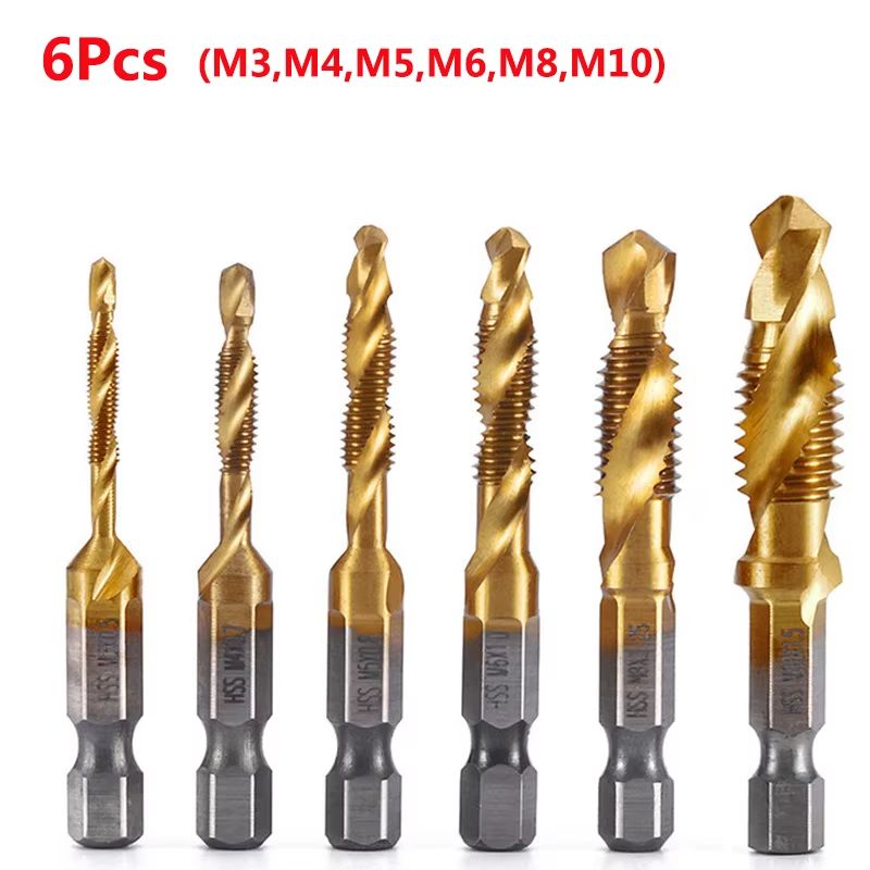 Titanium Plated HSS Hex Shank Screw Tap Drill Bits – Metric M3–M10