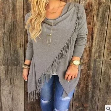 Women Mid Length Oversized Fringe T Shirt Casual Diagonal Pattern Top