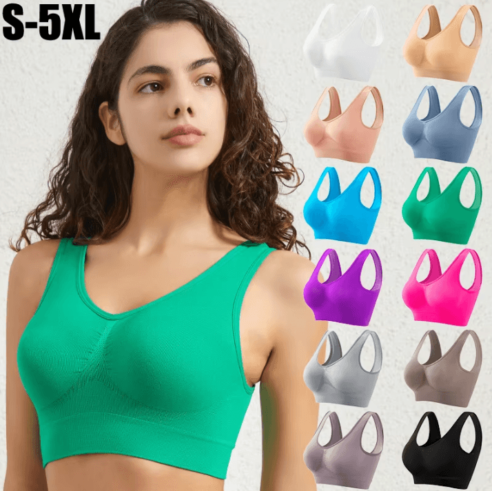 Womens Sports Bra Seamless Push-Up Crop Top – Breathable Activewear Bra (S-5XL)