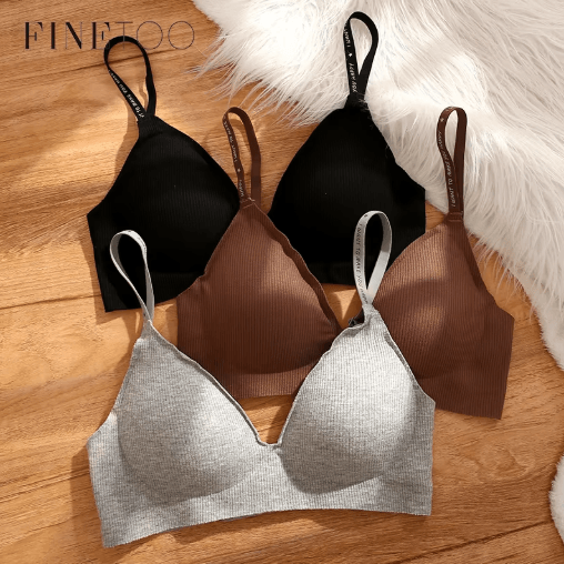 FINETOO Deep V Wireless Padded Bralette with Trendy Stripe Knit