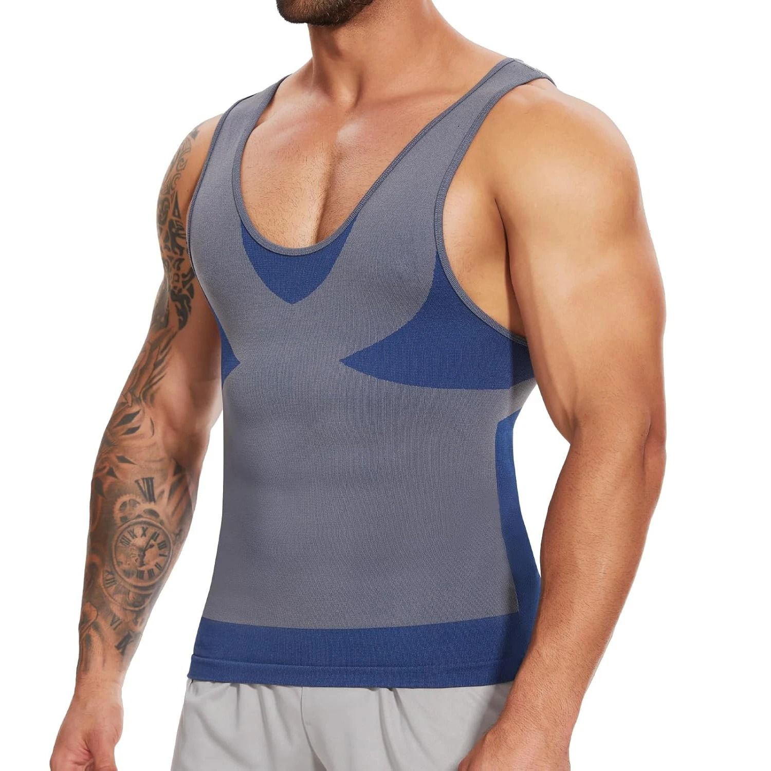 Men Slimming Body Shaper Compression T Shirt with Tummy Control