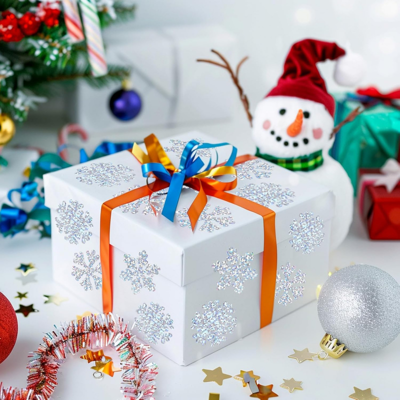 Laser Silver Winter Snowflake Stickers Roll of Christmas Waterproof Self-Adhesive