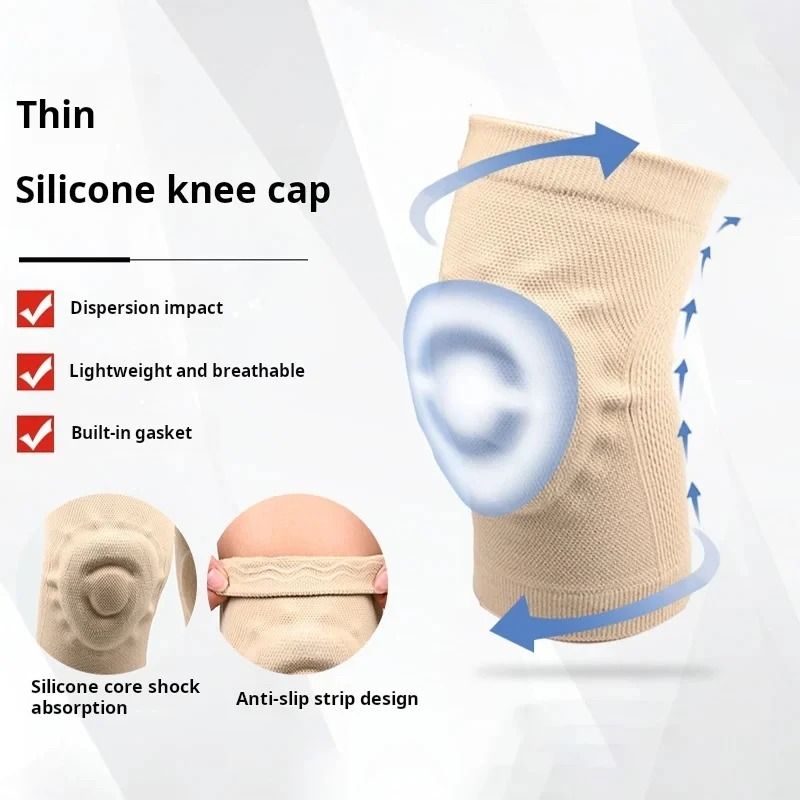 Silicone Knee Pads with Thin Pressurized Cushion for Sports, Dance, and Skating
