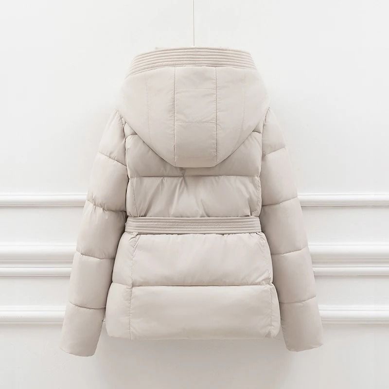 Womens Slimming Hooded Puffer Jacket | Belted Winter Cotton Coat
