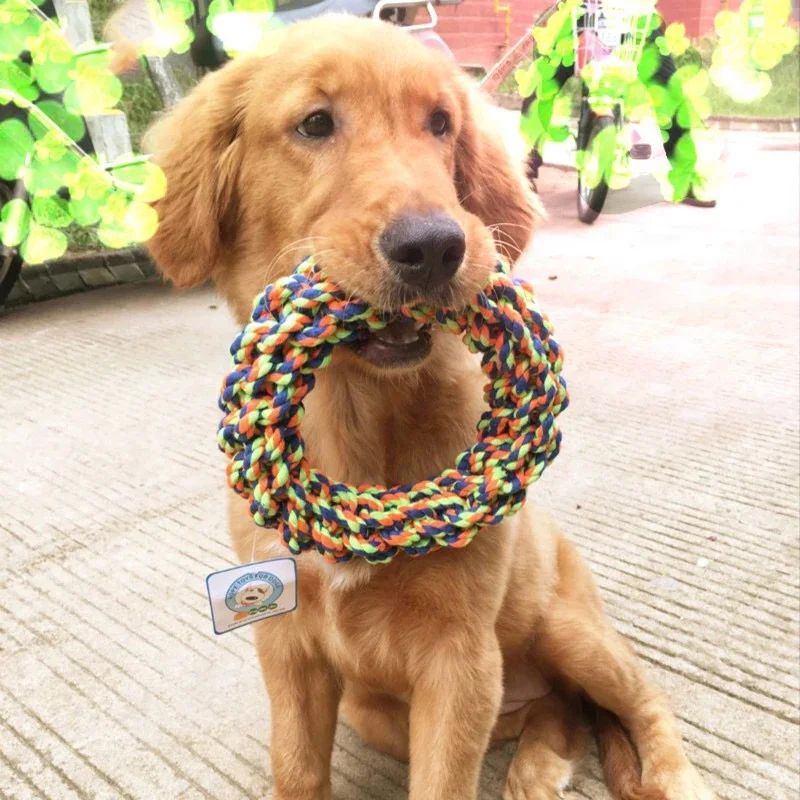 Bite Resistant Cotton Rope Ring Dog Chew Toy Durable Molar Teething Tug Toy for Medium Large Dogs Teeth Cleaning