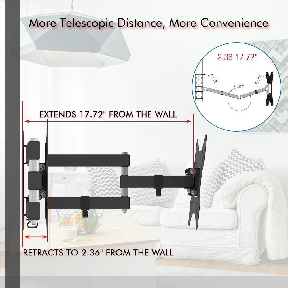 Full Motion TV Wall Mount Bracket Tilt, Swivel, Compatible