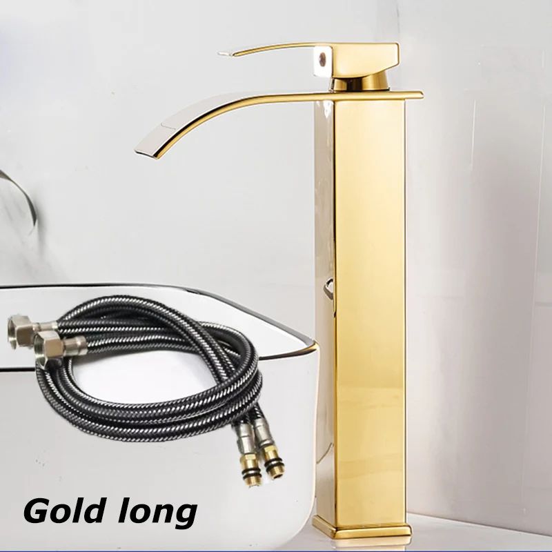 Matte Black Waterfall Bathroom Faucet with Hot & Cold Supply Lines