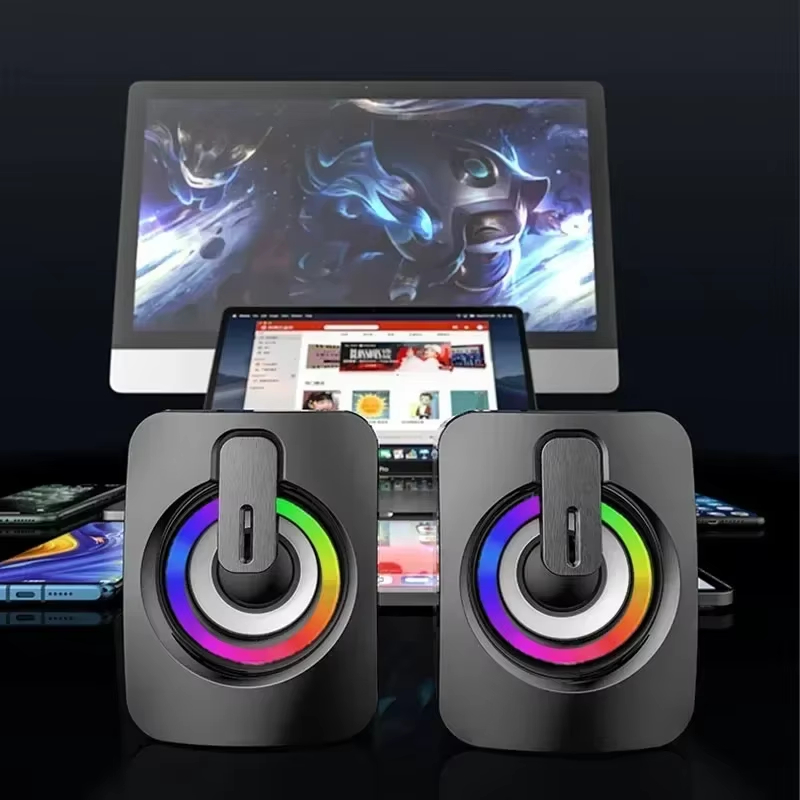 USB Wired HIFI Stereo Speakers with Microphone & LED Light for Desktop PC