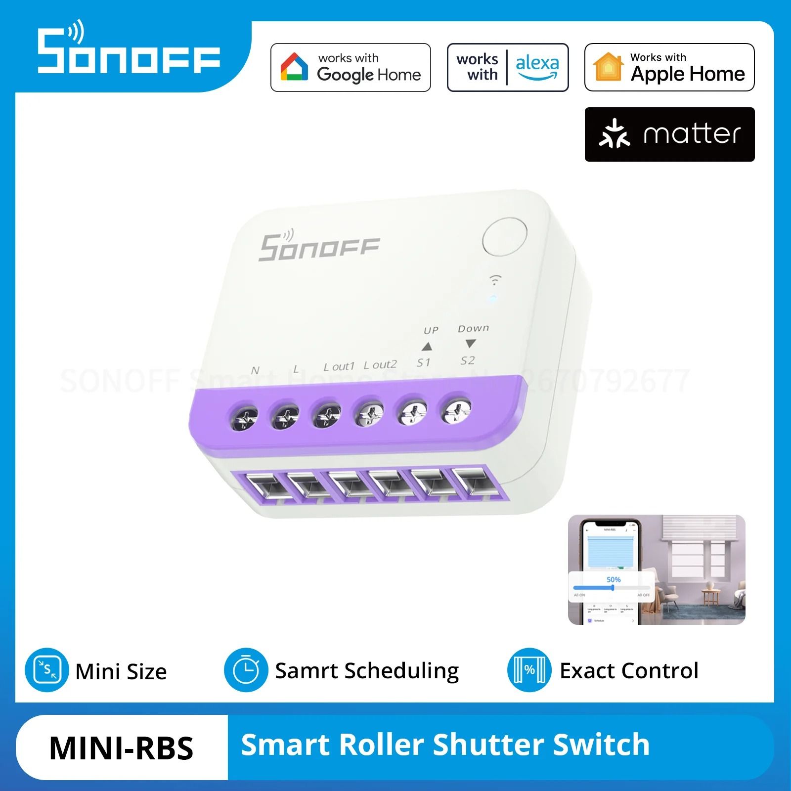 Sonoff Mini RBS Smart Curtain Roller Shutter Switch with Calibration and Scheduling