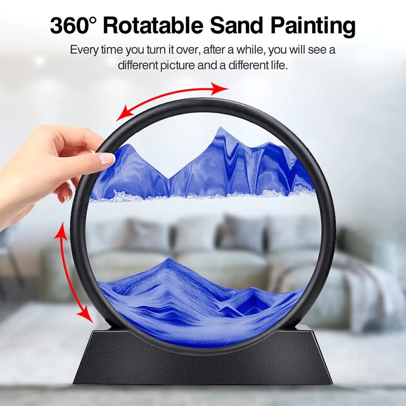 Deep Sea Moving Sand Art Picture – Round Glass 3D Sandscape in Motion Frame (7