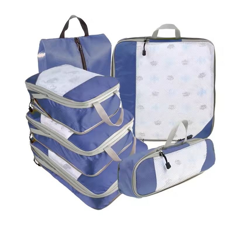 6 Piece Travel Packing Cube Set with Shoe Bag and Mesh Panels