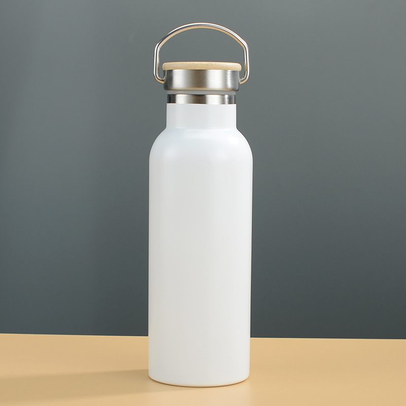 Bamboo Lid Insulated Water Bottle Stainless Steel Travel Thermos