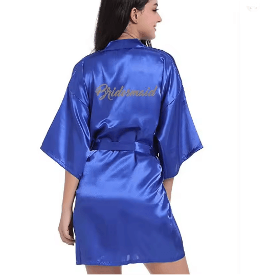 Personalized Satin Bridal Party Robe with Gold Lettering