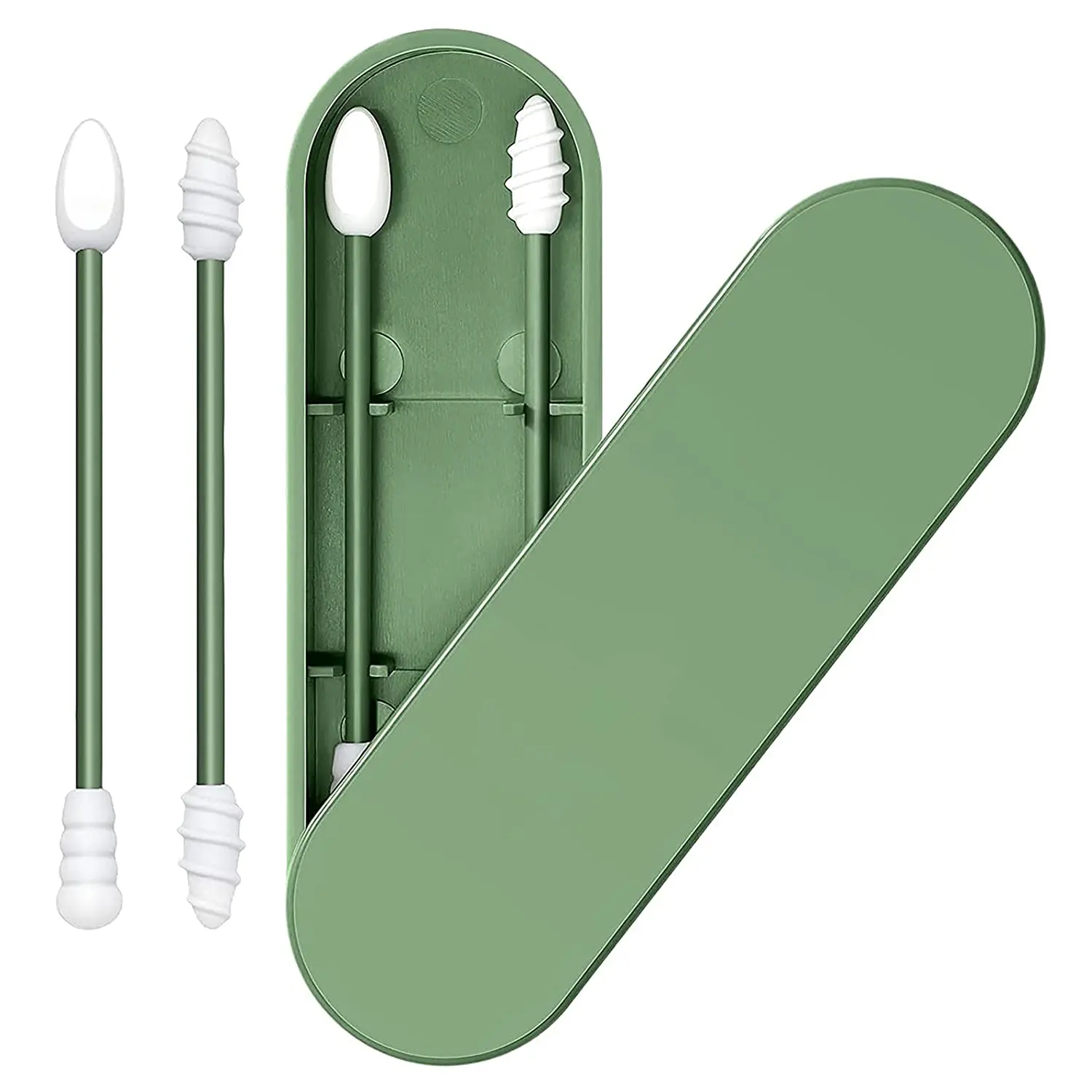 Reusable Silicone Ear Swabs with Case Double-Headed Ear Cleaning Buds for Makeup & Personal Care