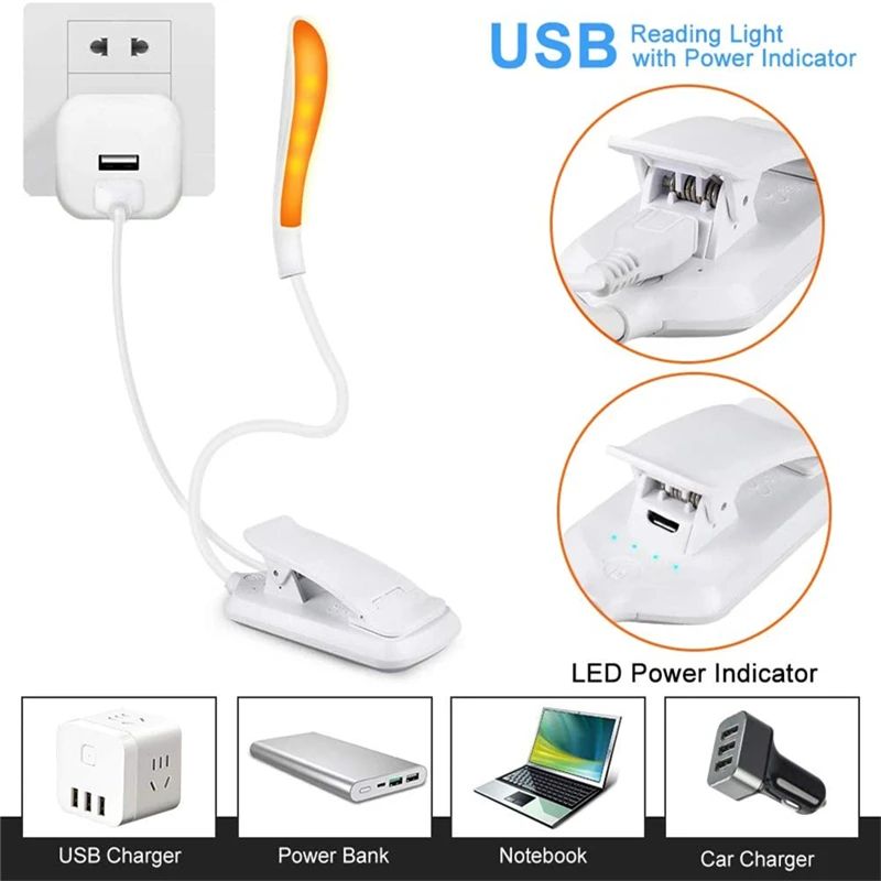 Mini USB Rechargeable Clip On Book Light